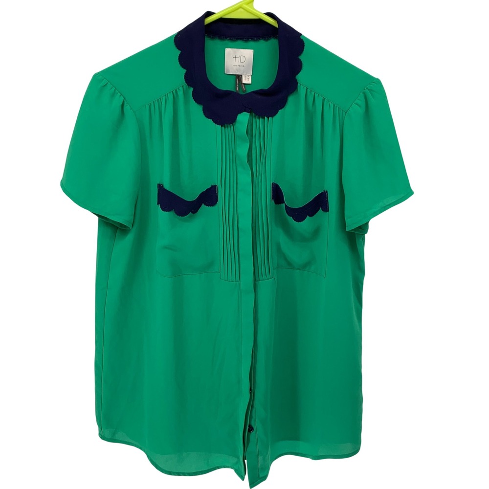 HD in Paris Anthropologie size 6 Green Scallop Lace Collar Pintuck Blouse